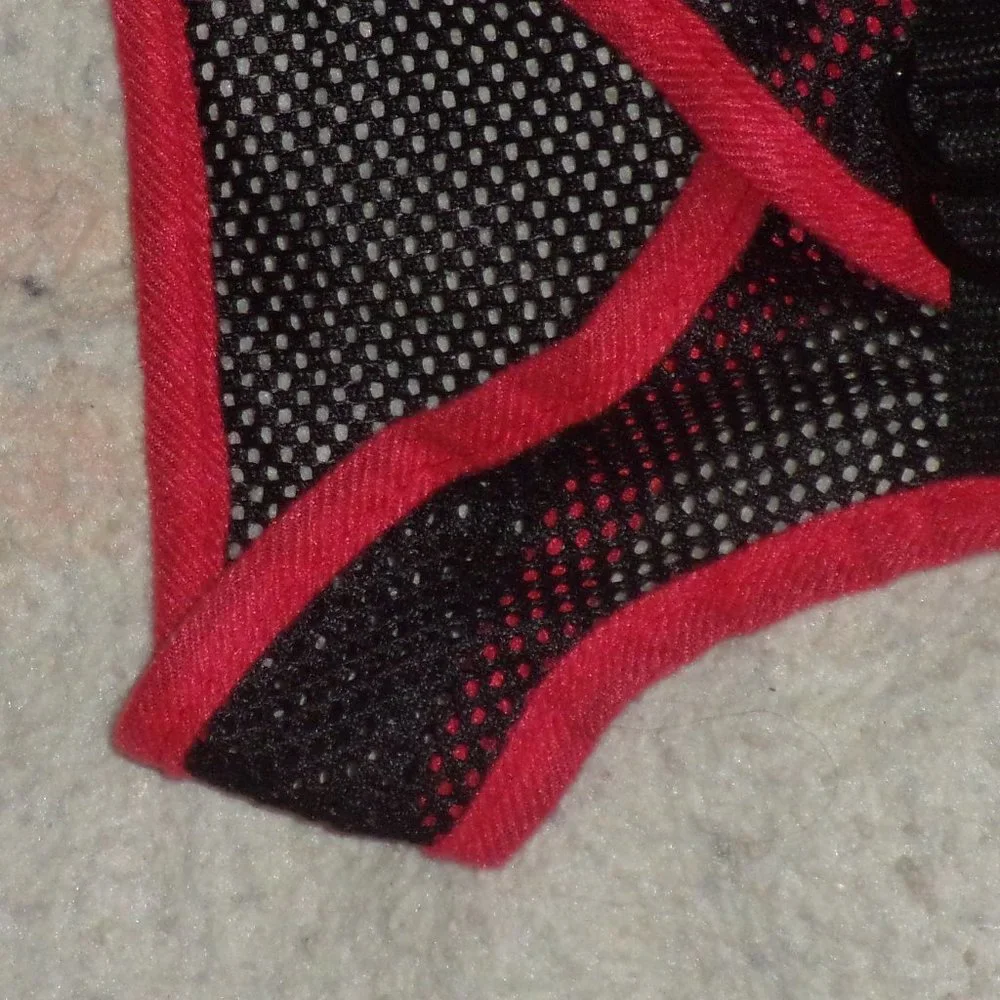 Black and red mesh dog harness and leash with hook and loop closure size large